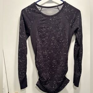 Athleta small black long sleeve cinched side with white speckles.  Never worn.